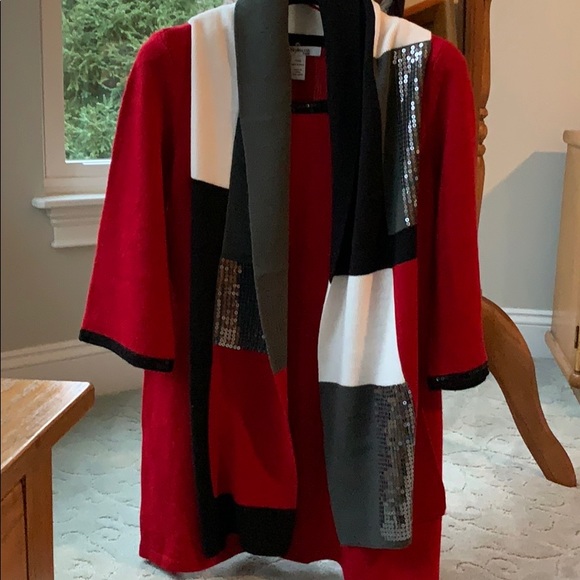 Style & Co. Sequined Red Sweater Tunic & Scarf set Petite Medium - Picture 5 of 13